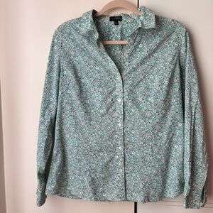 The Limited 100% Cotton Floral Button Down Blouse Large Long Sleeve Shirt Button